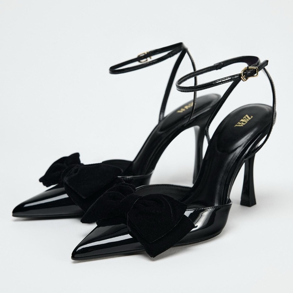 Zara Black Velvet Bow Heels
